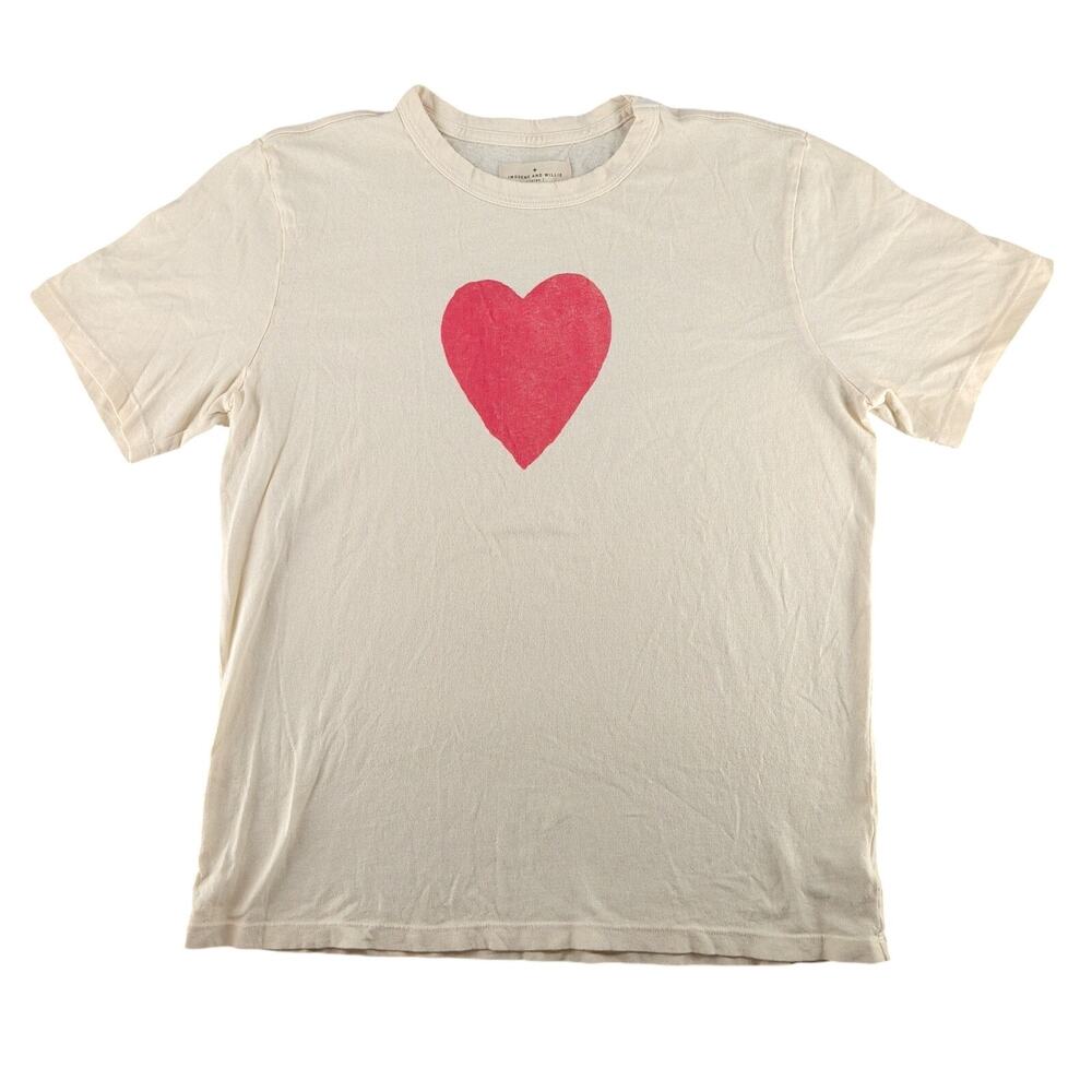 Imogene + Willie T-Shirt L Cream Red Heart Graphic Cotton USA Made